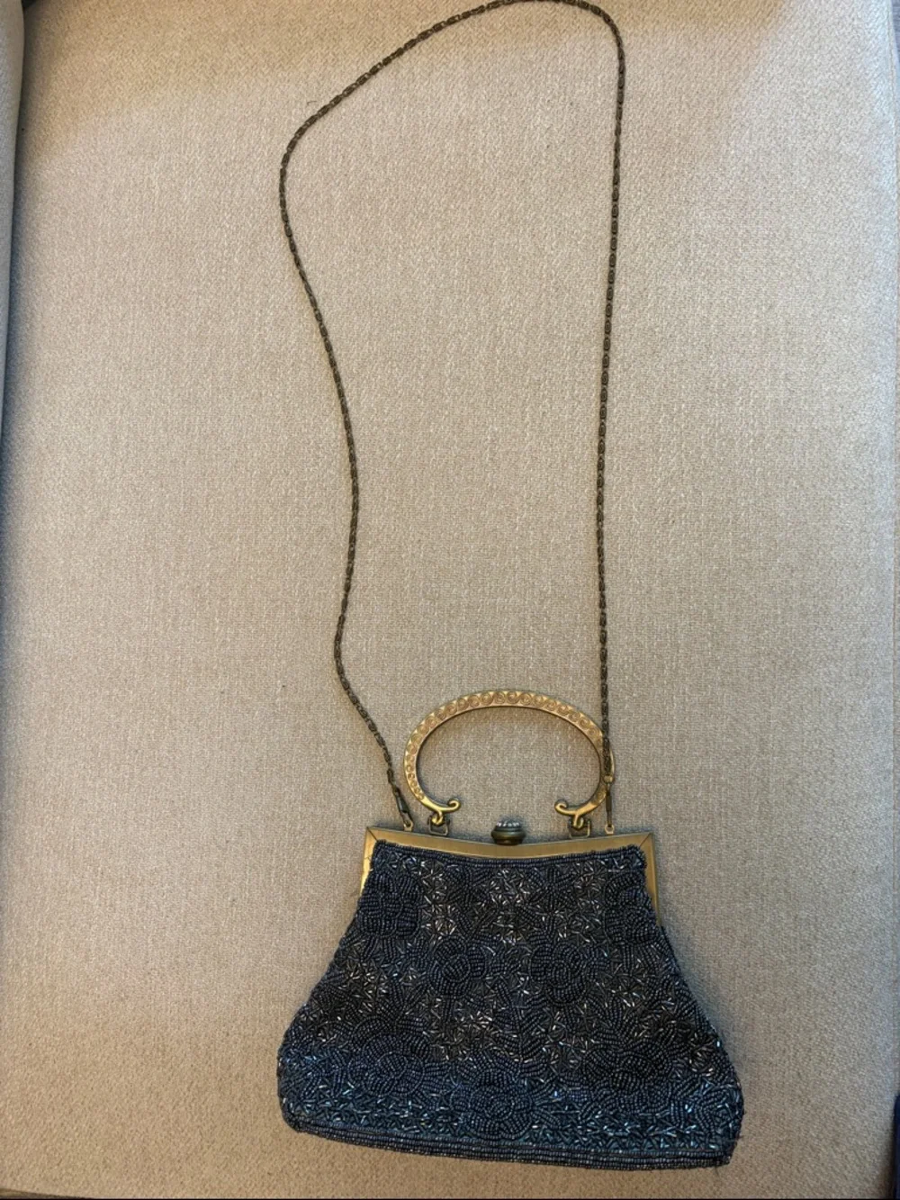 Vintage Beaded Evening Bag - Navy